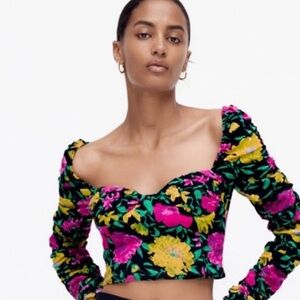 Zara Floral Long Sleeve Cropped Top